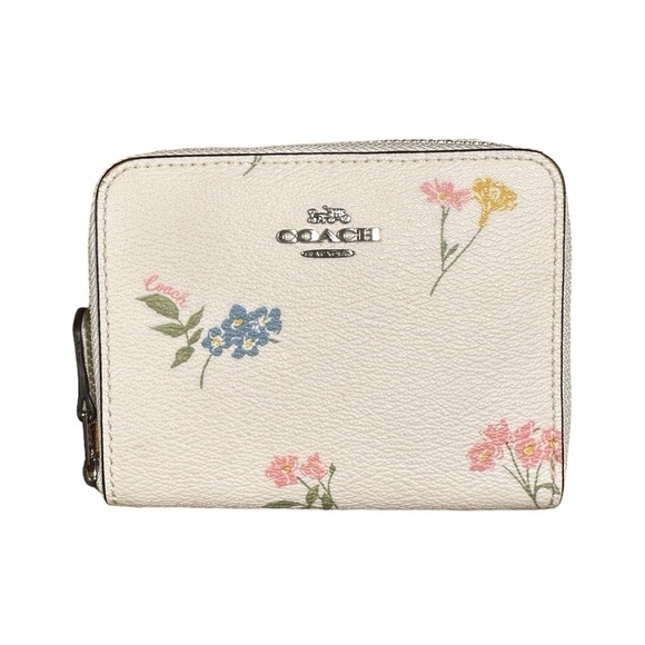 Coach Small Zip Around Wallet Multi Floral Print #F73025 Chalk Multi/Silver New - Picture 1 of 15